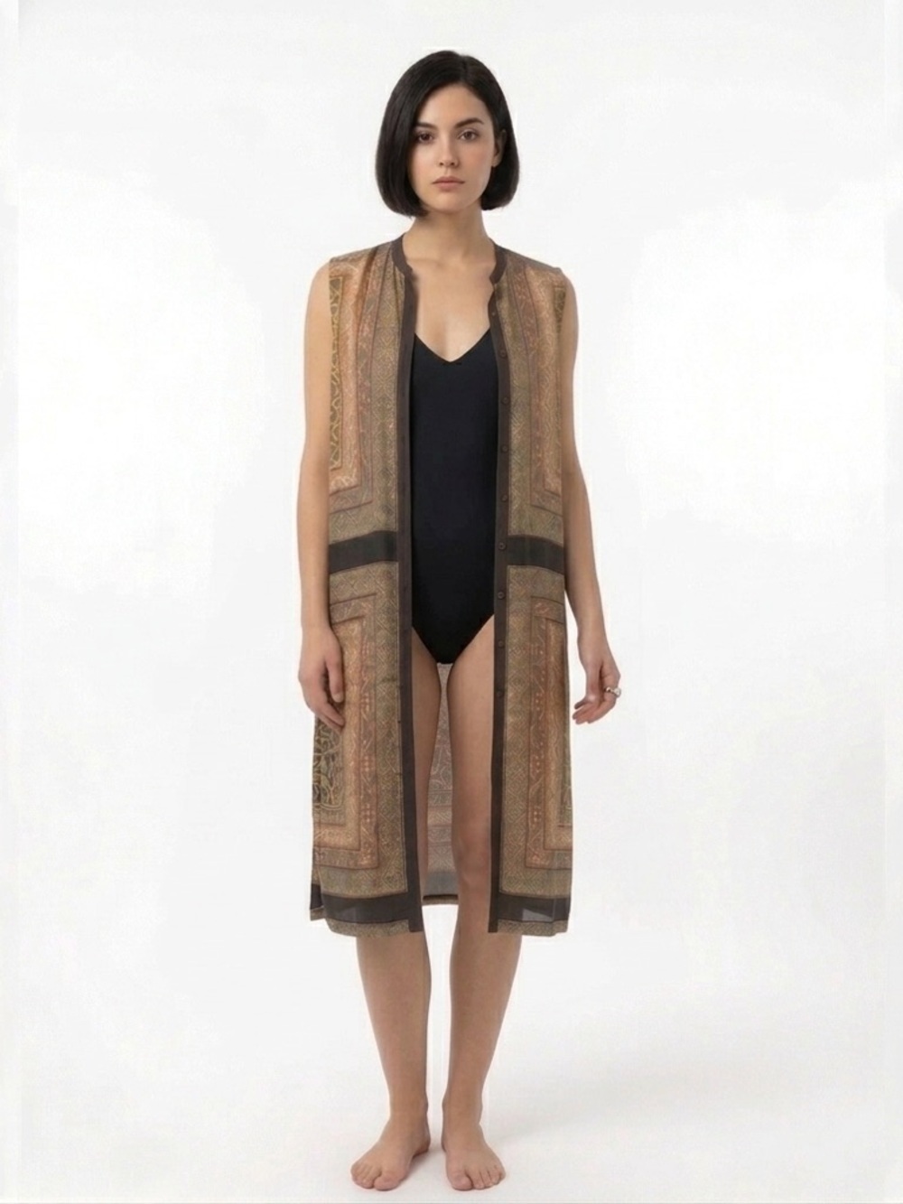 Chic Black and Gold Geometric Midi Dress or Layering Piece Size Medium